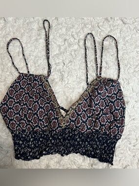 Boho Floral Smocked Crop Top in Navy and Burgundy